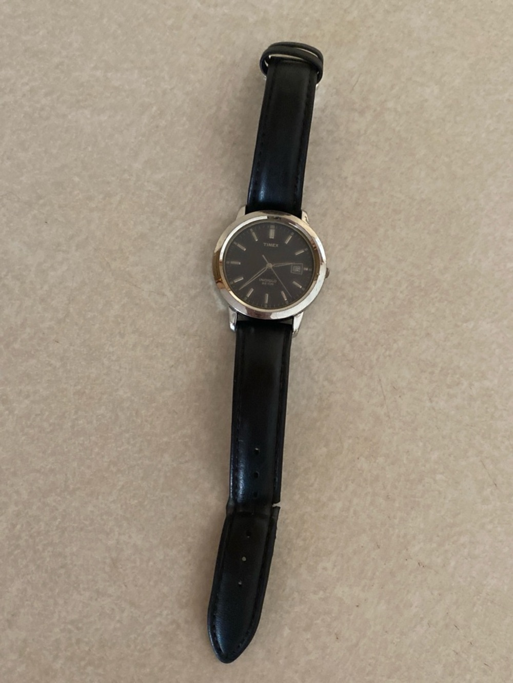 Timex Black Dial Watch with Black Leather Strap